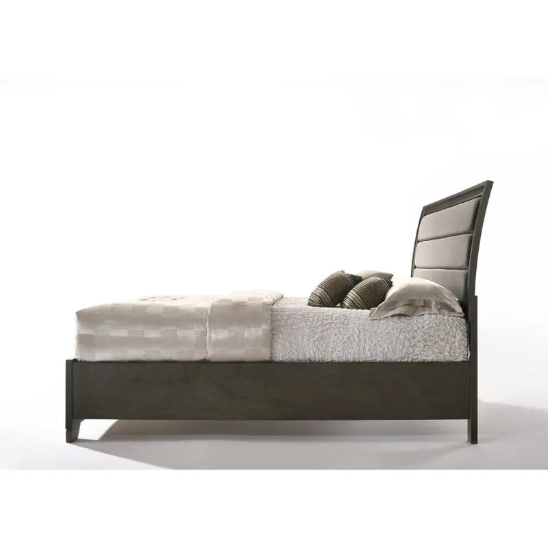 Hank King Bed, Gray Fabric & Antique Gray iHome Studio