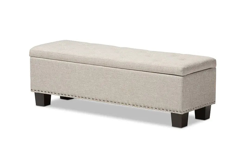 Hannah Beige Fabric Upholstered Button-Tufting Storage Ottoman Bench iHome Studio