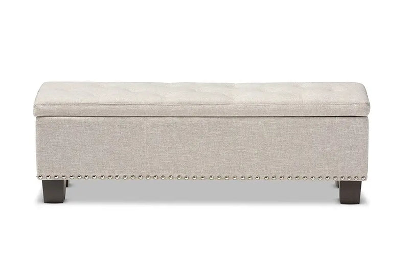 Hannah Beige Fabric Upholstered Button-Tufting Storage Ottoman Bench iHome Studio