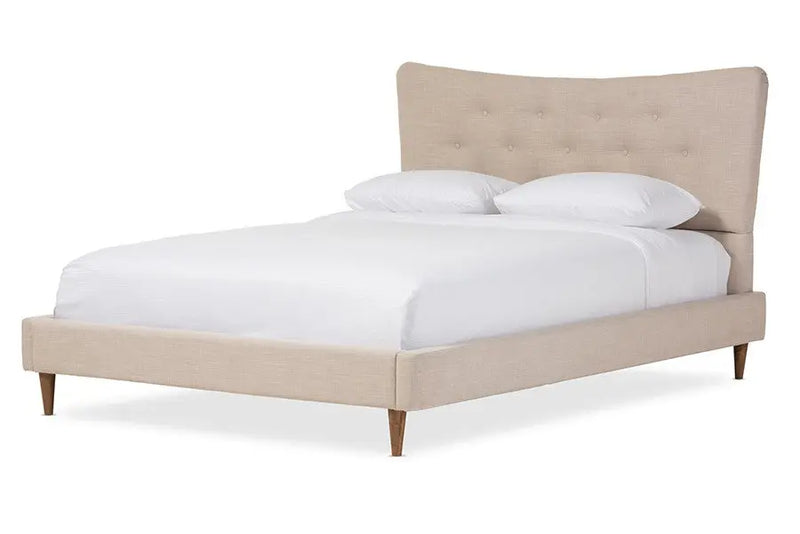 Hannah Beige Linen Button Tufted Platform Bed (Queen) iHome Studio