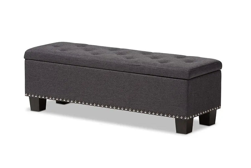 Hannah Dark Grey Fabric Upholstered Button-Tufting Storage Ottoman Bench iHome Studio