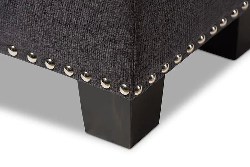 Hannah Dark Grey Fabric Upholstered Button-Tufting Storage Ottoman Bench iHome Studio