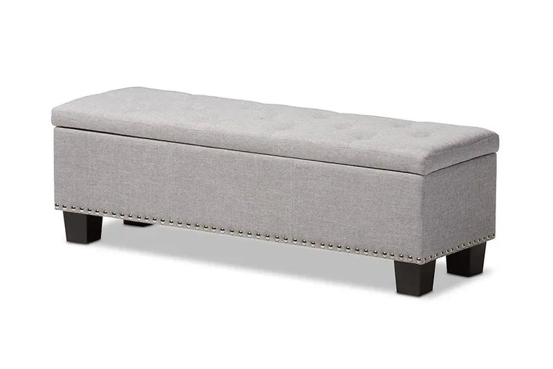 Hannah Grayish Beige Fabric Upholstered Button-Tufting Storage Ottoman Bench iHome Studio