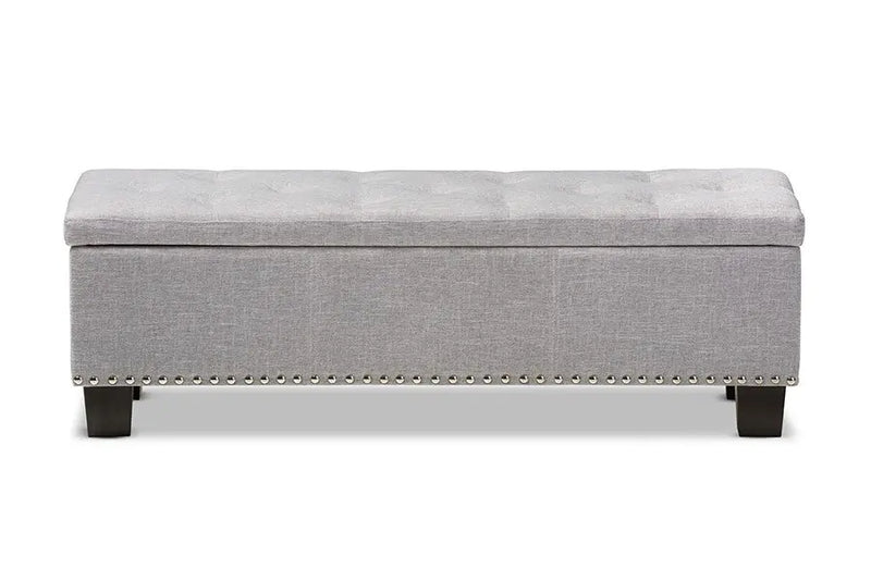 Hannah Grayish Beige Fabric Upholstered Button-Tufting Storage Ottoman Bench iHome Studio