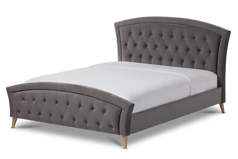 Hannah Grey Velvet Fabric Platform Bed w/Diamond Shape Tufting Board (Queen) iHome Studio