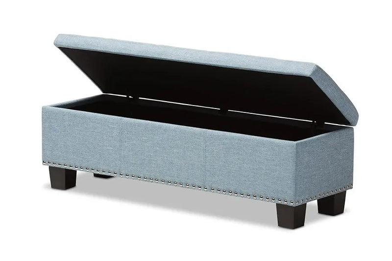 Hannah Light Blue Fabric Upholstered Button-Tufting Storage Ottoman Bench iHome Studio