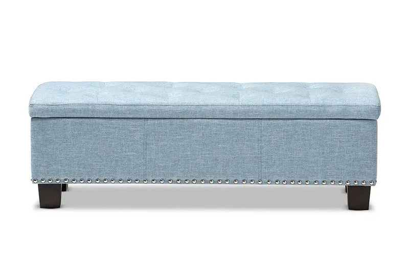Hannah Light Blue Fabric Upholstered Button-Tufting Storage Ottoman Bench iHome Studio