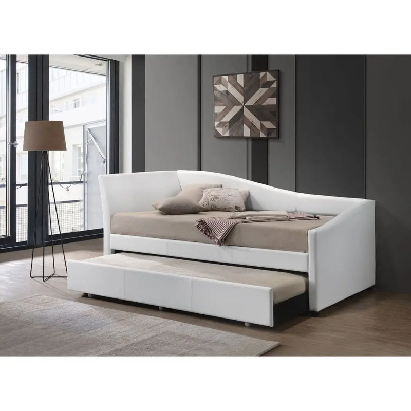 Harlee Twin Daybed w/Trundle, White Faux Leather iHome Studio