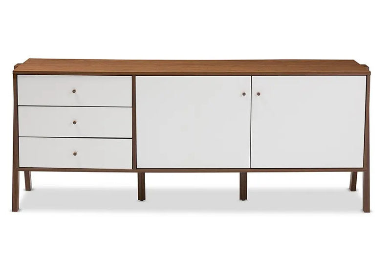 Harlow Scandinavian Style White and Walnut Wood Sideboard Storage Cabinet iHome Studio