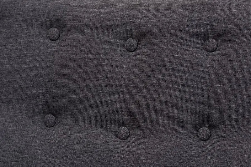 Harper Dark Grey Fabric Upholstered Walnut Wood Button-Tufted Armchair iHome Studio