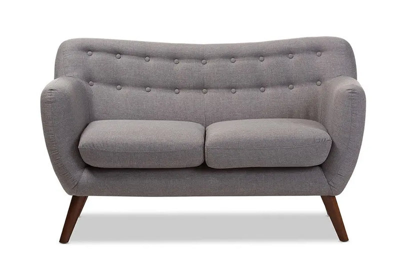 Harper Light Grey Fabric Upholstered Walnut Wood Button-Tufted 2-Seater Loveseat iHome Studio