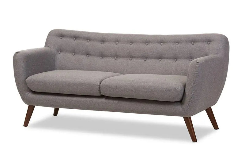 Harper Light Grey Fabric Upholstered Walnut Wood Button-Tufted 3-Seater Sofa iHome Studio