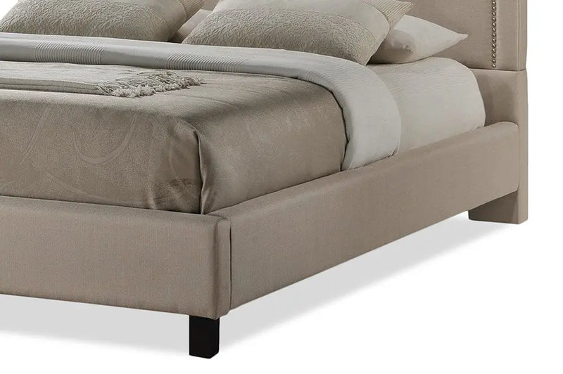 Heidi Beige Fabric Upholstered Platform Bed w/Nail Trim Headboard (King) iHome Studio