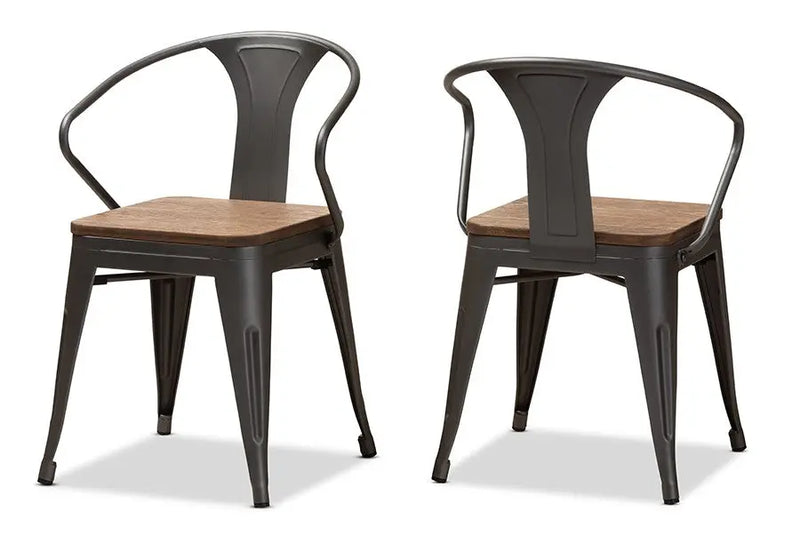 Henri Bamboo Seat w/Gun Metal-Finished Steel Stackable Side Chair - 2pcs iHome Studio