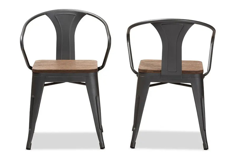 Henri Bamboo Seat w/Gun Metal-Finished Steel Stackable Side Chair - 2pcs iHome Studio