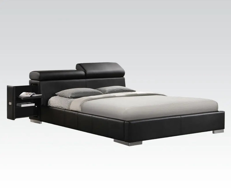 Henrik King Bed w/Storage Headboard, Black Faux Leather iHome Studio