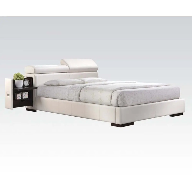 Henrik King Bed w/Storage Headboard, White Faux Leather iHome Studio