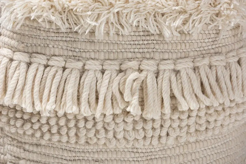 Henry Moroccan Inspired Beige Handwoven Cotton Pouf Ottoman iHome Studio
