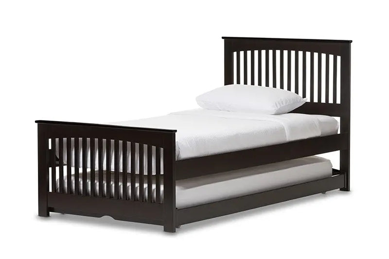 Hevea Dark Brown Solid Wood Platform Bed w/Guest Trundle Bed (Twin) iHome Studio