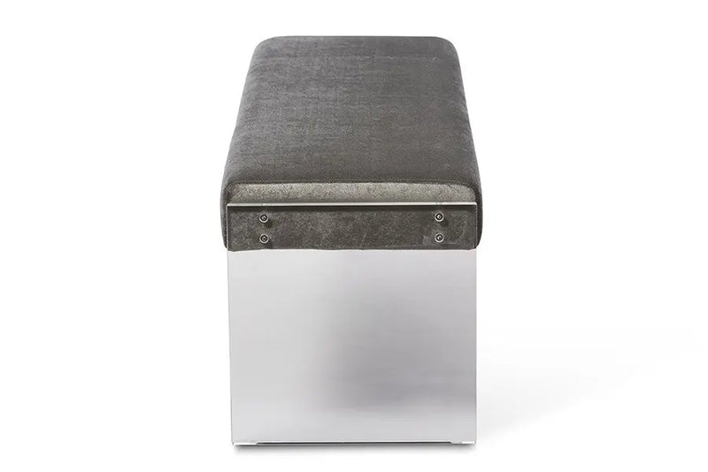 Hildon Grey Microsuede Fabric Upholstered Lux Bench with Paneled Acrylic Legs iHome Studio