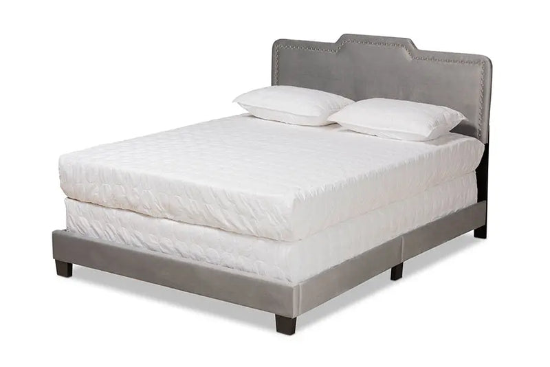 Hobart Gray Velvet Fabric Upholstered Panel Bed (Queen) iHome Studio