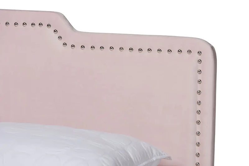 Hobart Light Pink Velvet Fabric Upholstered Panel Bed (Full) iHome Studio