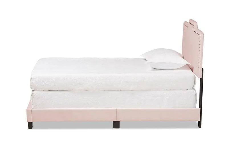 Hobart Light Pink Velvet Fabric Upholstered Panel Bed (Twin) iHome Studio