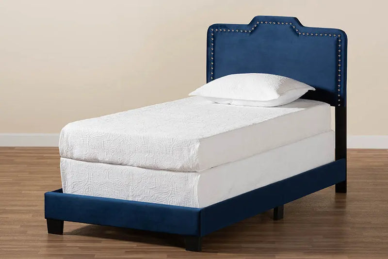 Hobart Navy Blue Velvet Fabric Upholstered Panel Bed (Twin) iHome Studio