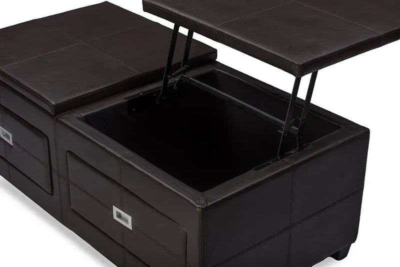 Indy Functional Lift-top Cocktail Ottoman Table with Storage Drawers and Tray iHome Studio