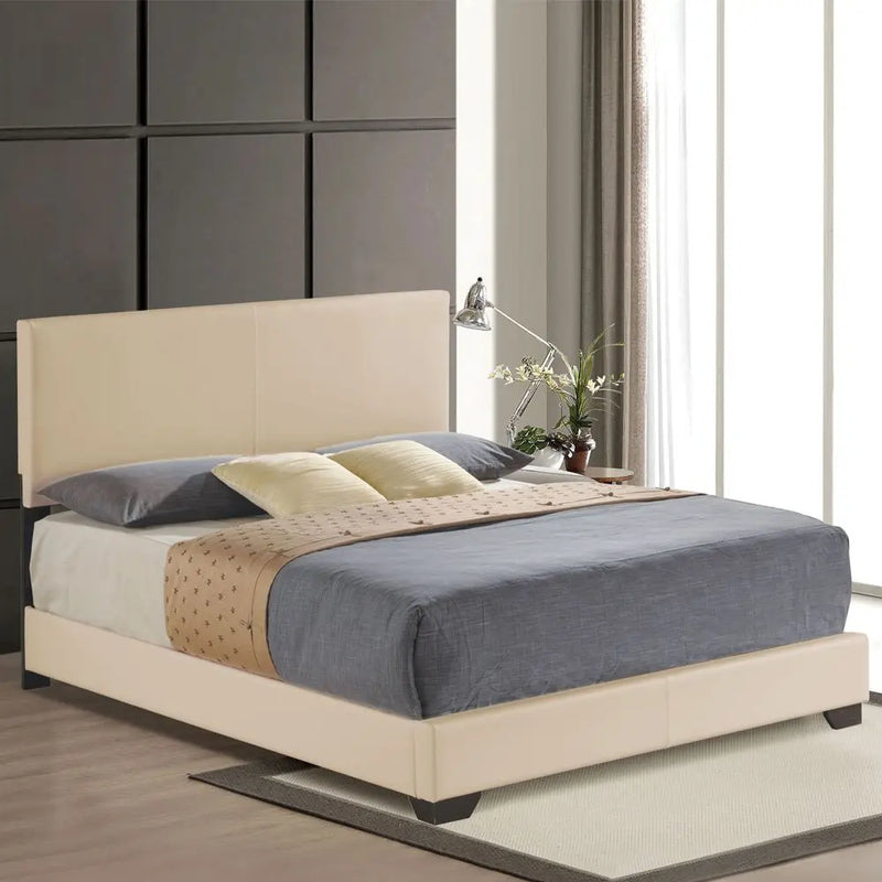 Ivana King Bed, Beige Faux Leather iHome Studio