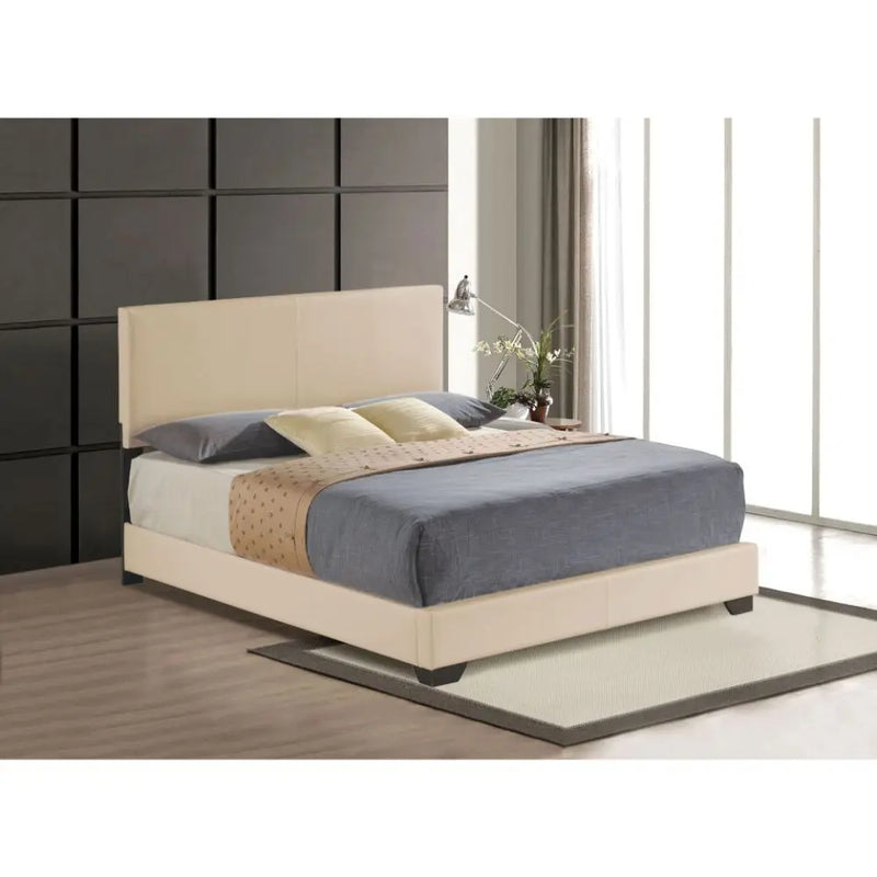 Ivana Queen Bed, Beige Faux Leather iHome Studio