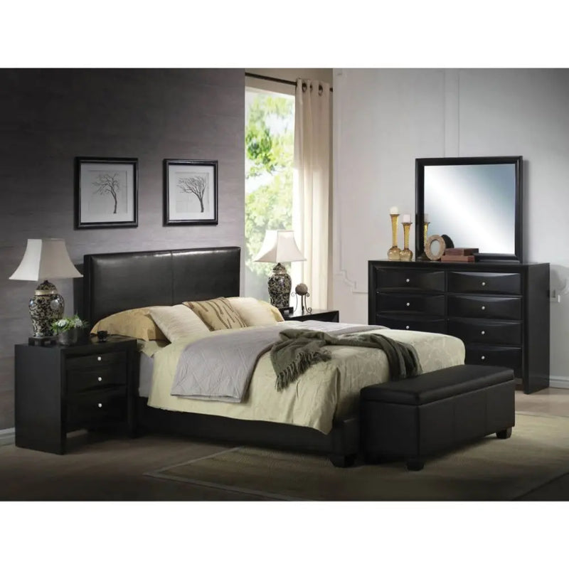 Ivana Queen Bed, Black Faux Leather iHome Studio