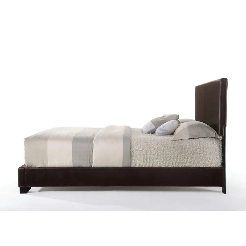 Ivana Queen Bed, Brown Faux Leather iHome Studio