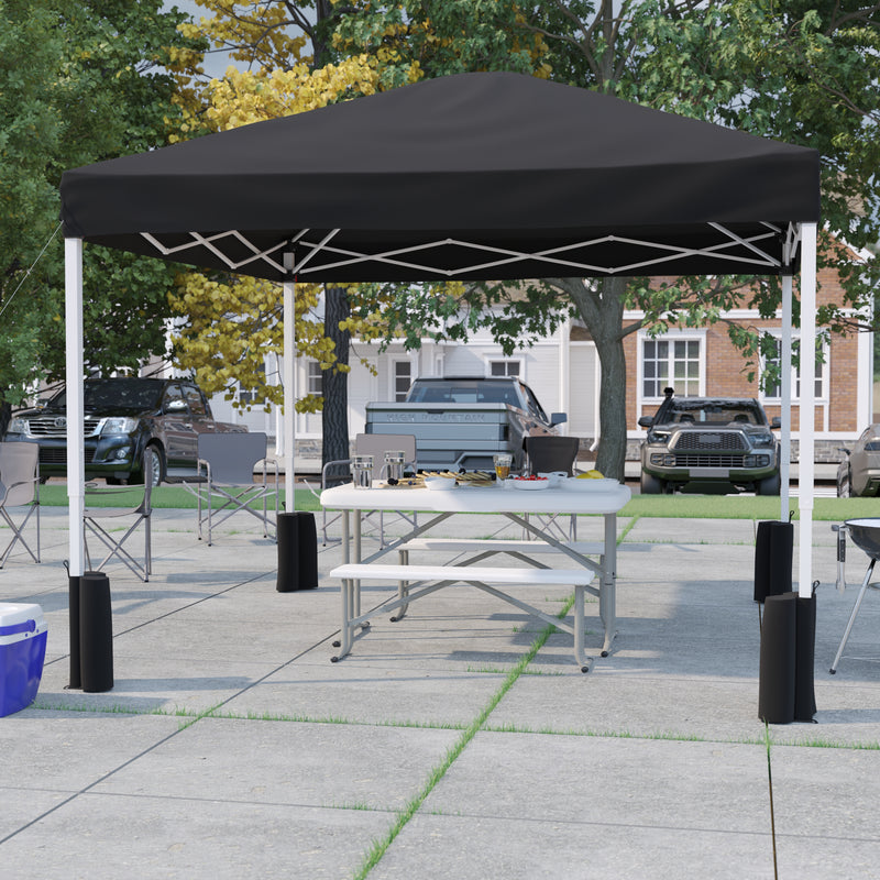 Allyson 10'x10' Black Pop Up Event Straight Leg Canopy Tent w/Sandbags and Wheeled Case iHome Studio
