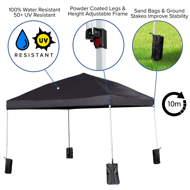 Allyson 10'x10' Black Pop Up Event Straight Leg Canopy Tent w/Sandbags and Wheeled Case iHome Studio