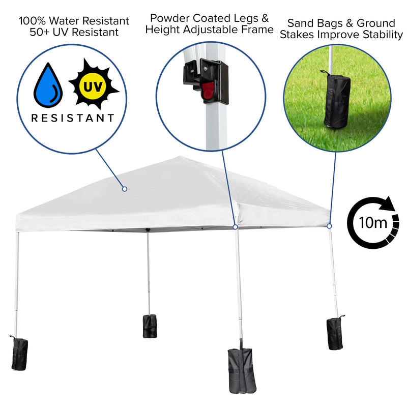 Allyson 10'x10' White Pop Up Event Straight Leg Canopy Tent w/Sandbags and Wheeled Case iHome Studio