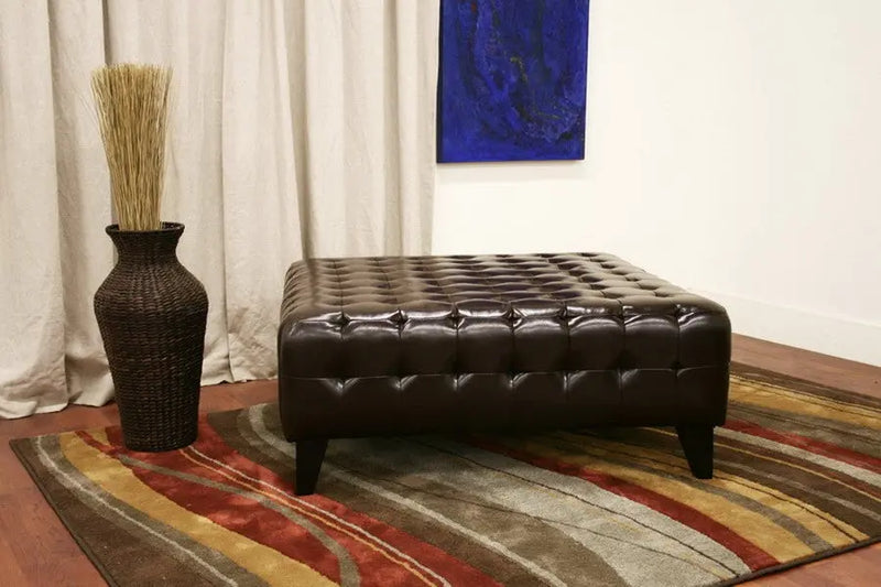 Jace Dark Brown Bonded Leather Square Ottoman iHome Studio