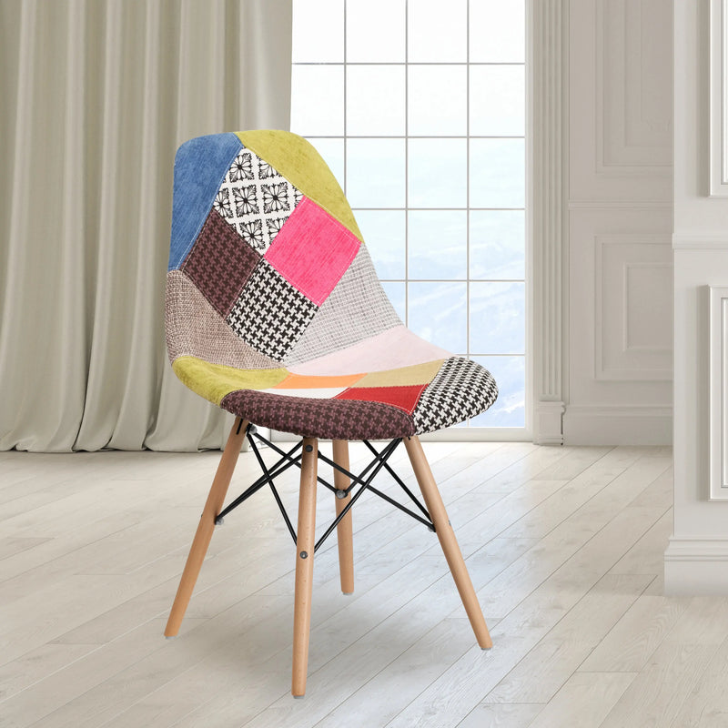 Jackson Milan Patchwork Fabric Chair with Wooden Legs iHome Studio