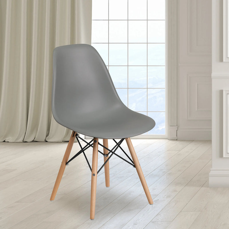 Jackson Moss Gray Plastic Chair with Wooden Legs iHome Studio