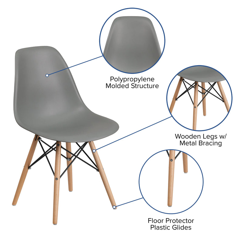 Jackson Moss Gray Plastic Chair with Wooden Legs iHome Studio