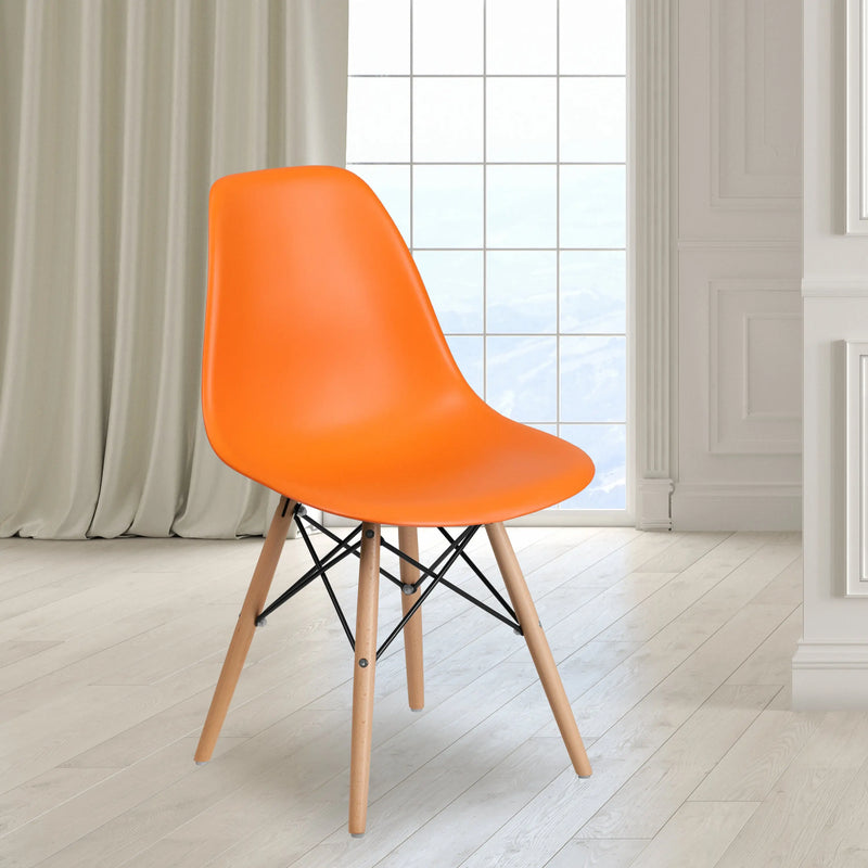 Jackson Orange Plastic Chair with Wooden Legs iHome Studio