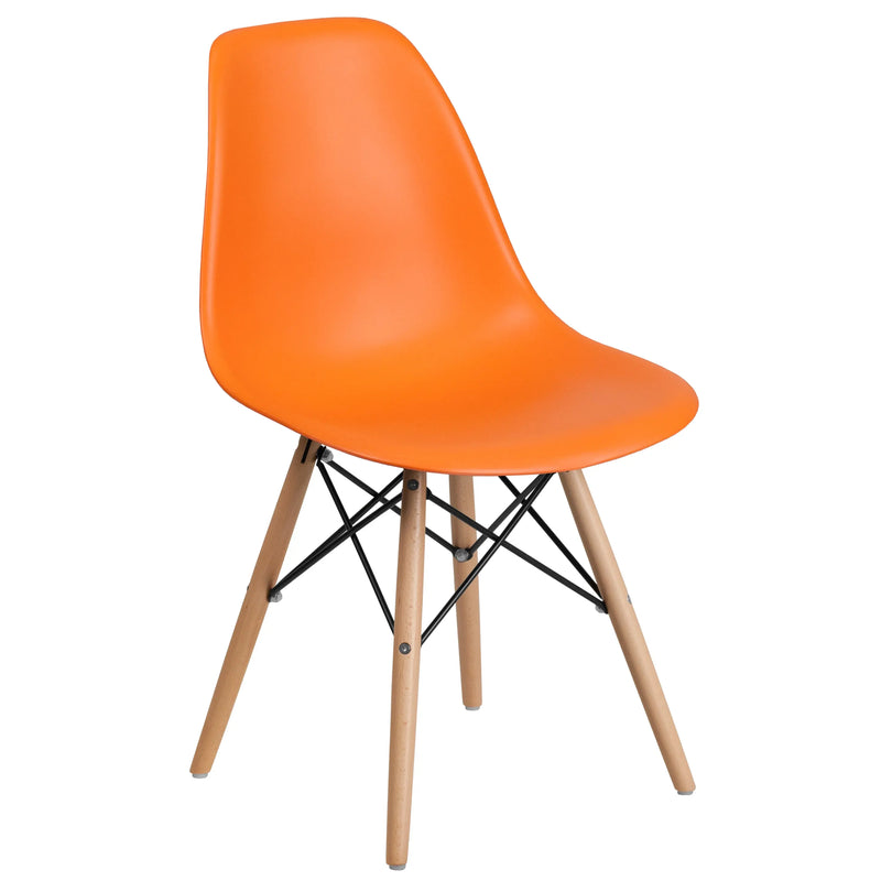 Jackson Orange Plastic Chair with Wooden Legs iHome Studio