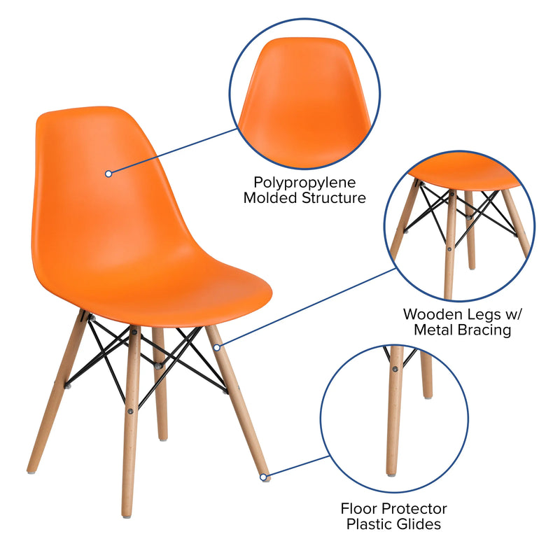 Jackson Orange Plastic Chair with Wooden Legs iHome Studio