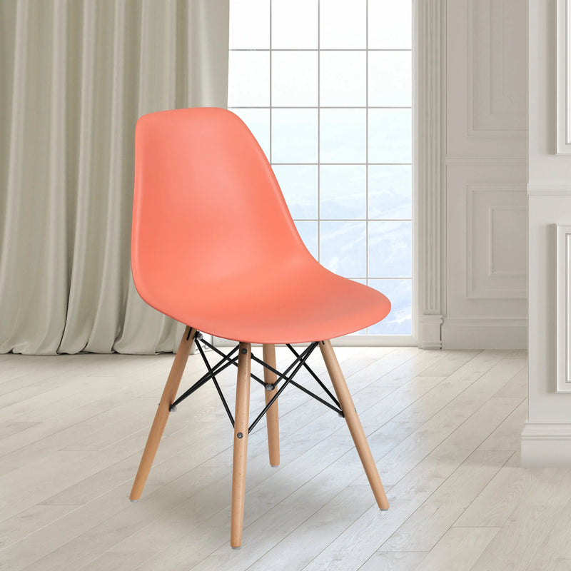 Jackson Peach Plastic Chair with Wooden Legs iHome Studio