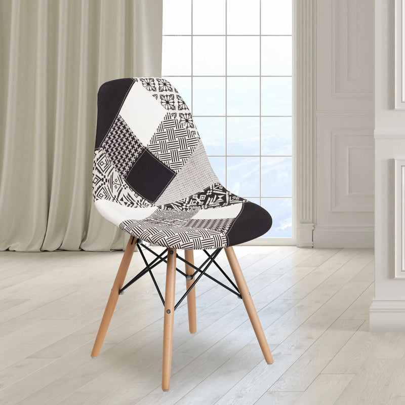 Jackson Turin Patchwork Fabric Chair with Wooden Legs iHome Studio