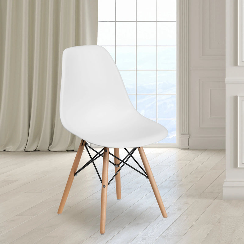 Jackson White Plastic Chair with Wooden Legs iHome Studio