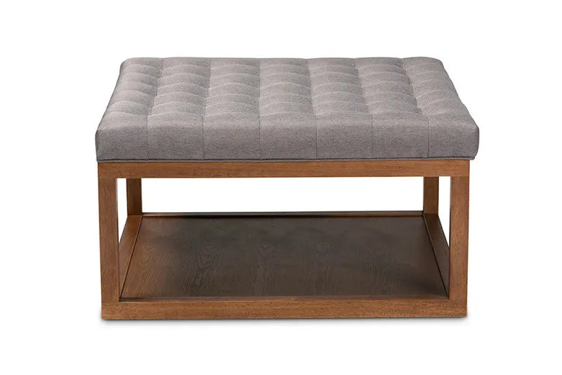 Jacob Grey Fabric Upholstered Walnut Finished Cocktail Ottoman iHome Studio