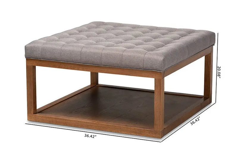 Jacob Grey Fabric Upholstered Walnut Finished Cocktail Ottoman iHome Studio