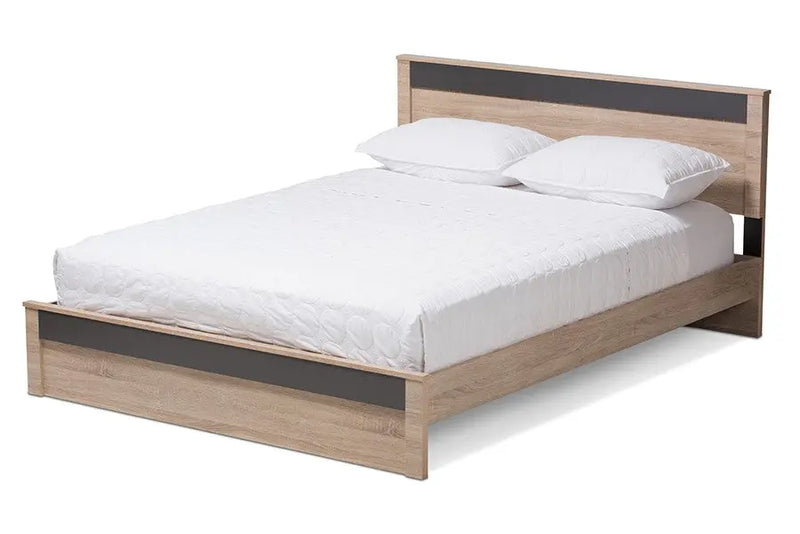Jamie Two-Tone Oak & Grey Wood Platform Bed (Queen) iHome Studio