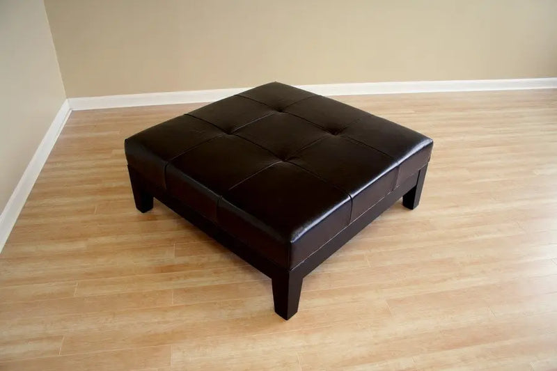 Jason Dark Brown Large Leather Square Cocktail Ottoman iHome Studio